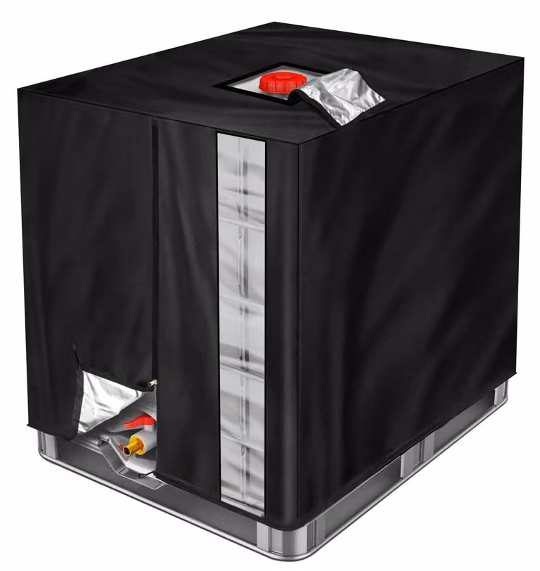 Copertura per serbatoio IBC da 1000 litri, telo protettivo 120x100x116 cm, colore nero, con cerniera e coulisse