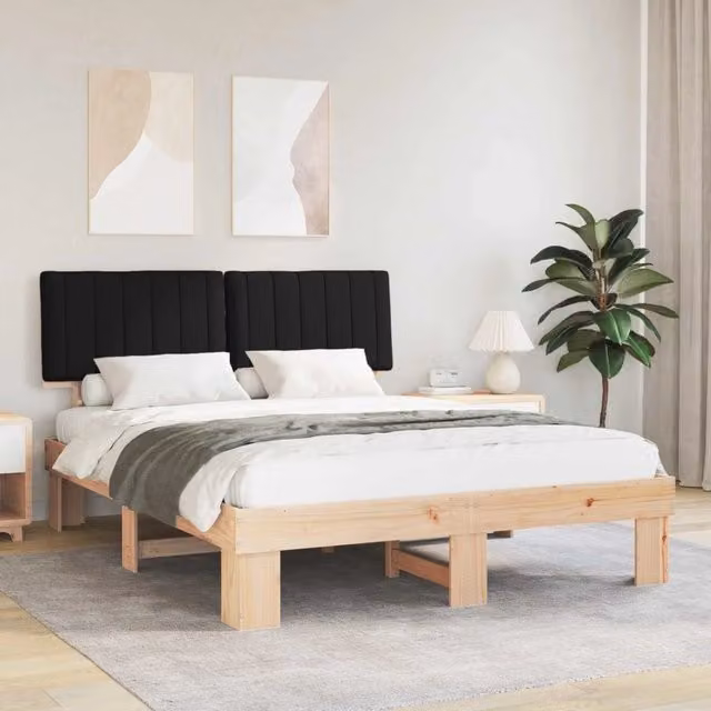 Letto con Testiera Rivestita-Struttura Letto con Testiera Nero 160 x 200 cm Pino massello 144541