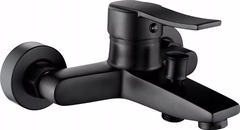 Miscelatore monocomando a parete per vasca, nero, a risparmio idrico e acustico, testa in Vetroceramica da 40 mm