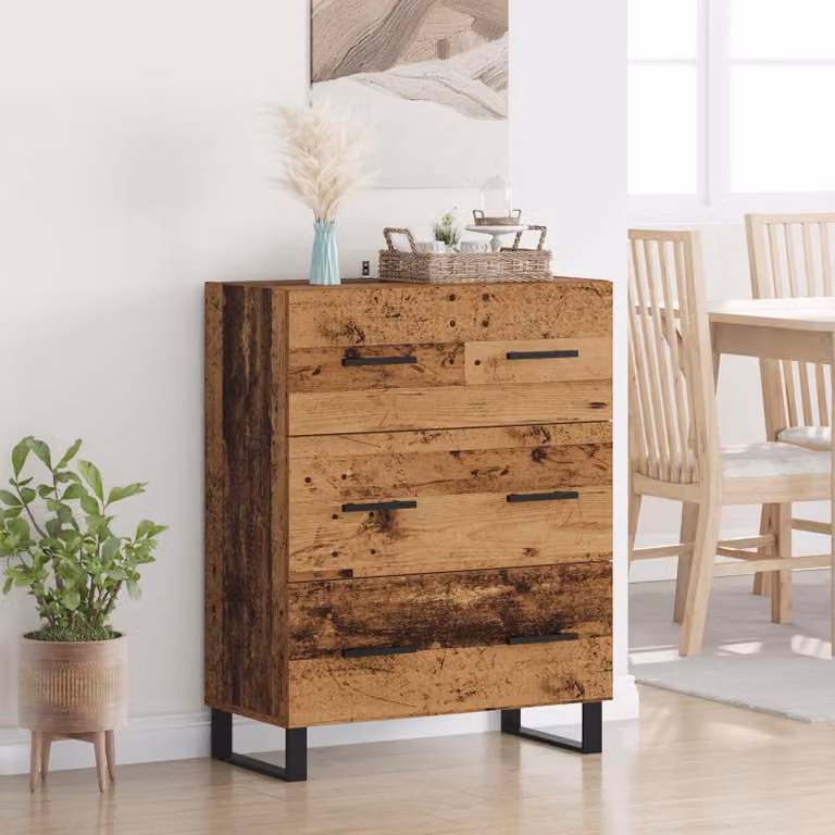 Credenza in stile rustico vidaXL in legno e metallo, marrone multicolore, L: 69,5 cm, P: 34 cm, H: 90 cm