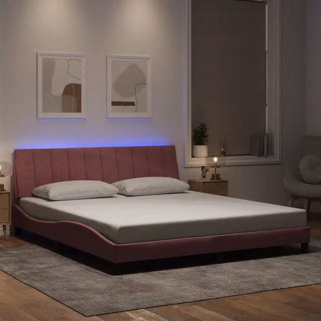 Giroletto con LED senza Materasso-Struttura Letto Hanko Rosa 180x200 cm in Velluto