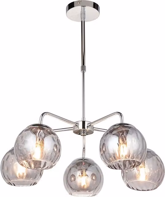 Lampadario DIMPLE Endon cromato 5 luci E14 vetro fumo