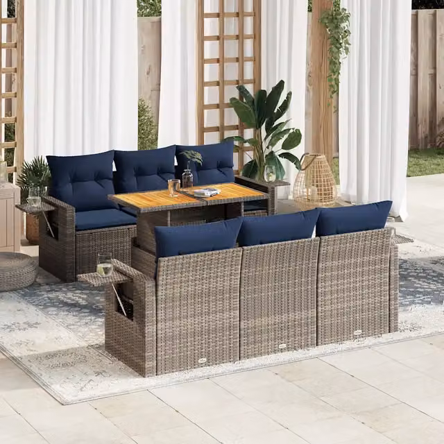 Set Divani da Giardino 7 pz con Cuscini Grigio in Polyrattan 3327113