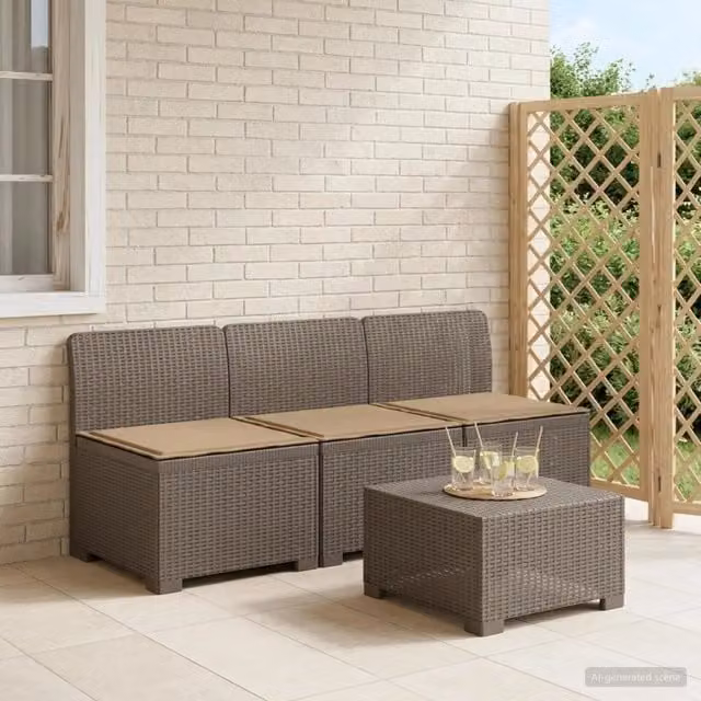 Divano da esterno-Divano da Giardino 3 posti con cuscini in look rattan PP 785040