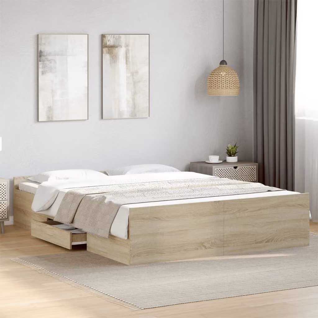 vidaXL Giroletto con Cassetti in Legno Multistrato Rovere, L/P/H: 160 x 200 x 40 cm