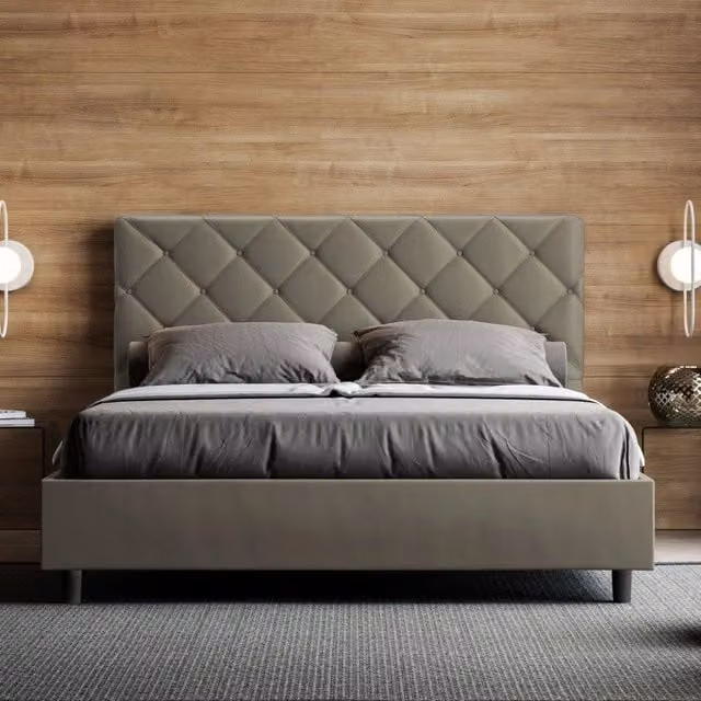 Letto Matrimoniale alla Francese Priya Ityhome Imbottito in Similpelle Cappuccino con Rete L/P/H: 150 x 210 cm