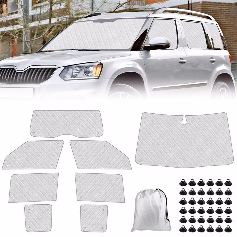 Tappetini termici per l'abitacolo, set da 8 pezzi, per Skoda Yeti 5L, dal 2009 al 2017, con protezione solare e isolamento
