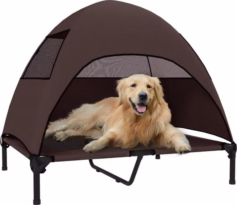 Cuccia per cani da esterno con tettoia, cuccia rialzata per cani di grossa taglia, 91 x 76 x 90 cm, color caffè