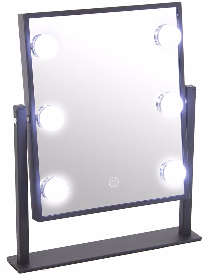 Specchio da bagno regolabile con illuminazione, in acrilico, colore nero, dimensioni 30,7 x 36,4 cm
