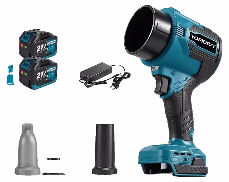Ventilatore turbo, motore brushless, alta velocità del vento, set di 2 batterie da 4,5 Ah