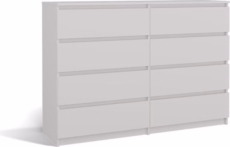 Moderna cassettiera MALWA M8 140 con 8 cassetti – Design senza maniglie | Colore: bianco | Dimensioni: 138x97x40 cm