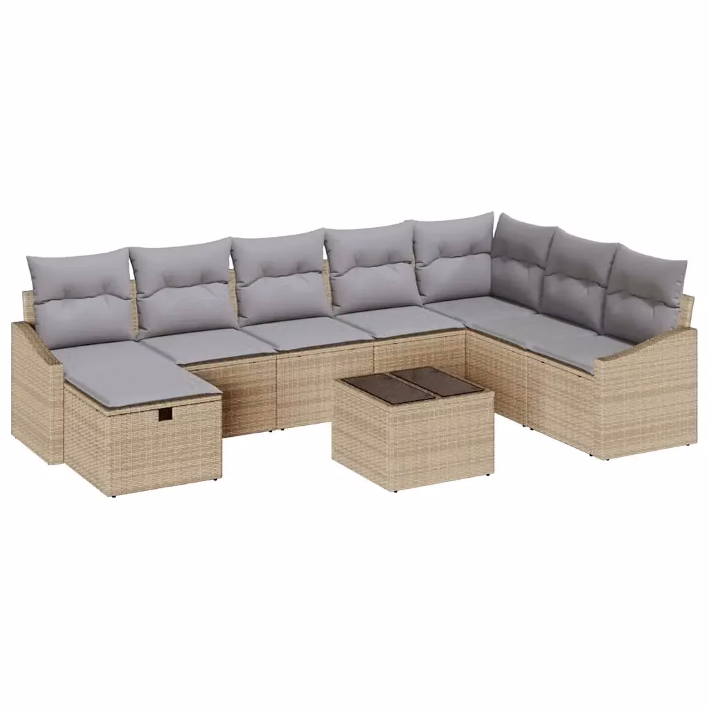 Set Divano da Giardino vidaXL 9 pz in Polyrattan con Cuscini Beige e Grigio e Tavolino da Esterno – 2