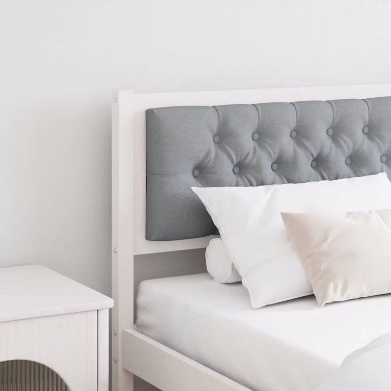 Testiera per letto imbottita vidaXL in legno di pino massello bianco e grigio chiaro