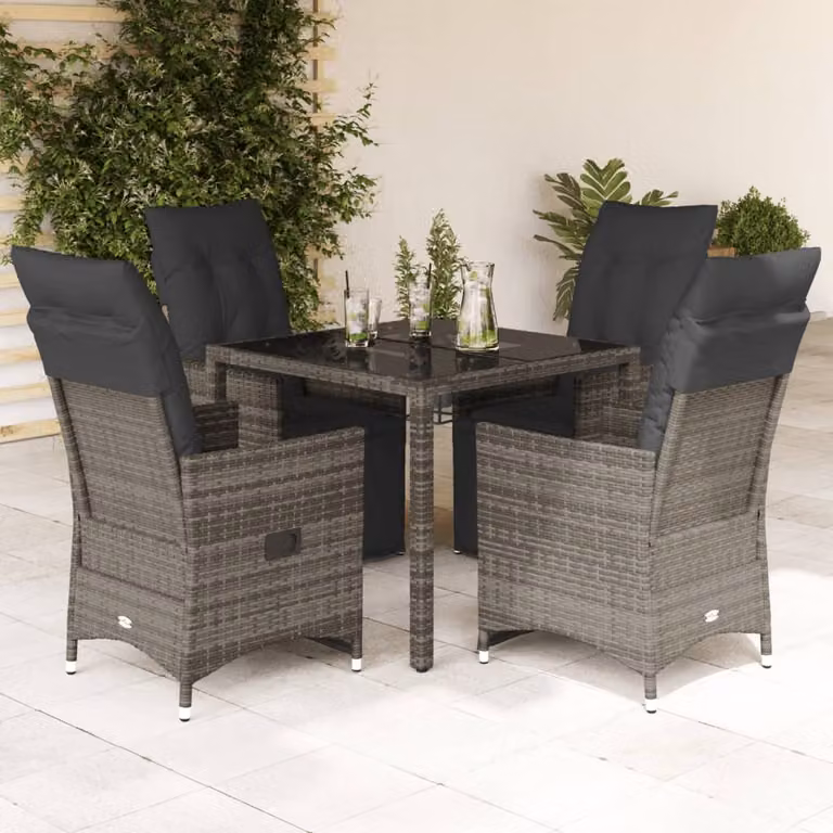 Set Bistrò da Giardino 5 pz vidaXL in Polyrattan e Vetro Grigio con Cuscini