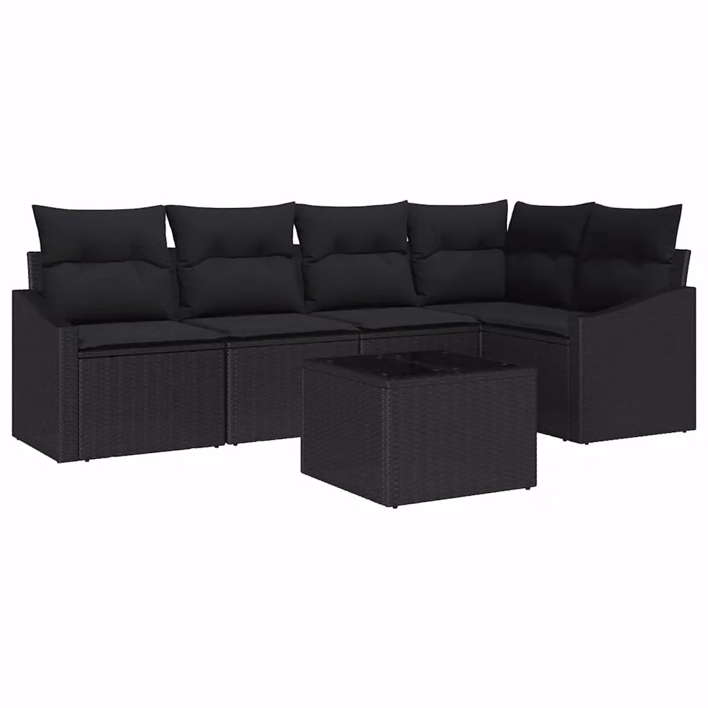 Set di divani da giardino a forma di L con tavolo da caffè vidaXL, 6 pezzi, Nero – 2