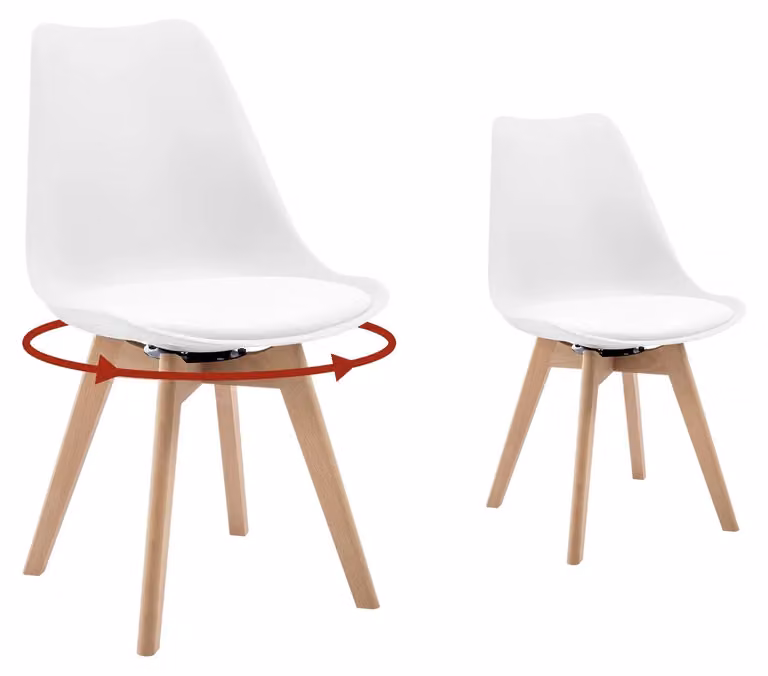 Sedie da pranzo - Set di sedie girevoli - 2 pezzi - Girevoli a 360° - Imbottite - Struttura in legno massello - 58,5 x 48 x 83 cm - Bianco