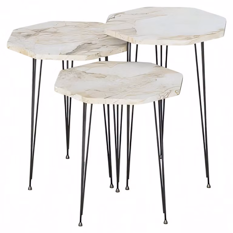 Elegantes Beiges Couchtisch-Set aus Holz und Metall