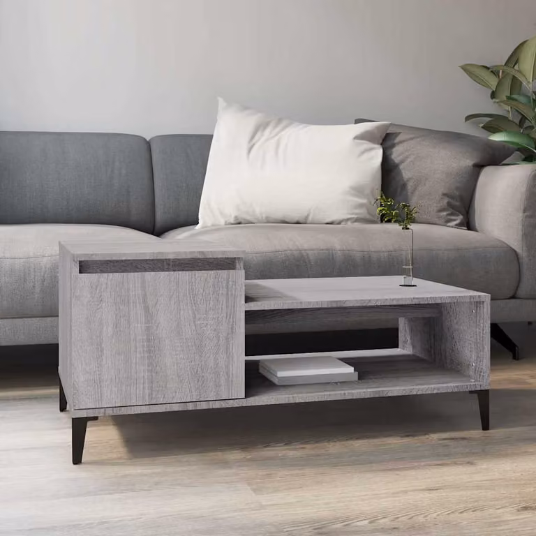 Tavolino da salotto vidaXL moderno in legno e metallo grigio L: 100 cm, P: 50 cm, H: 45 cm