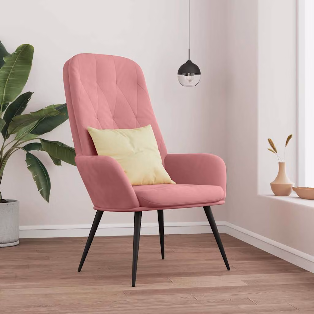 Sedia Relax vidaXL in Velluto Rosa con Braccioli
