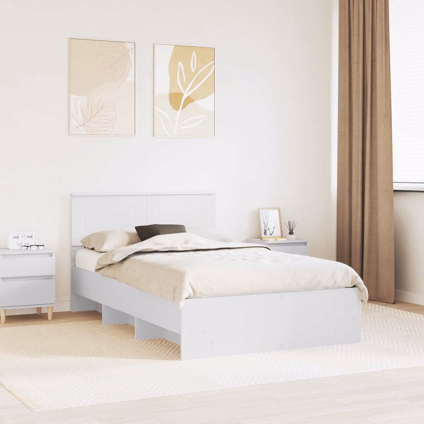 Struttura del letto moderna vidaXL in legno ingegnerizzato bianco L: 138 cm, P: 200 cm, H: 90 cm