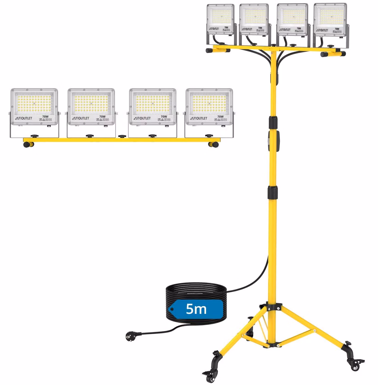Fareto a LED con stativo a rotelle, 280 W, grado di protezione IP66 (resistente all'acqua) e cavo da 5 metri