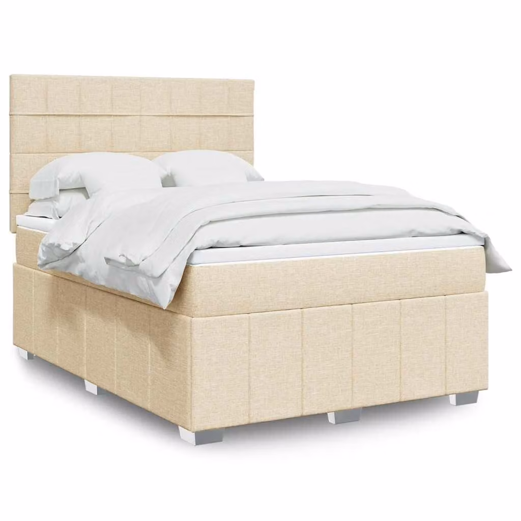 vidaXL Giroletto a Molle con Materasso Ibrido in Tessuto Beige e Bianco L/P: 140 x 190 cm
