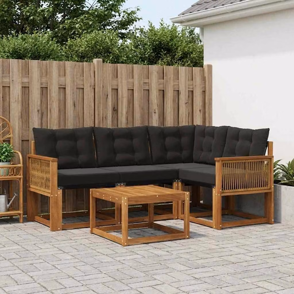 Set di divani da esterno vidaXL 5 pezzi in legno di acacia con tavolino, colore marrone e nero