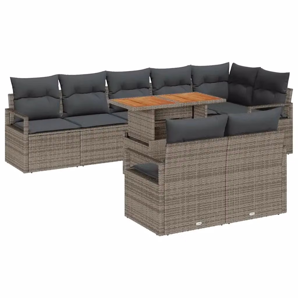 Set Divano da Giardino vidaXL a Forma a U in Rattan Grigio con Tavolino e Cuscini – 2
