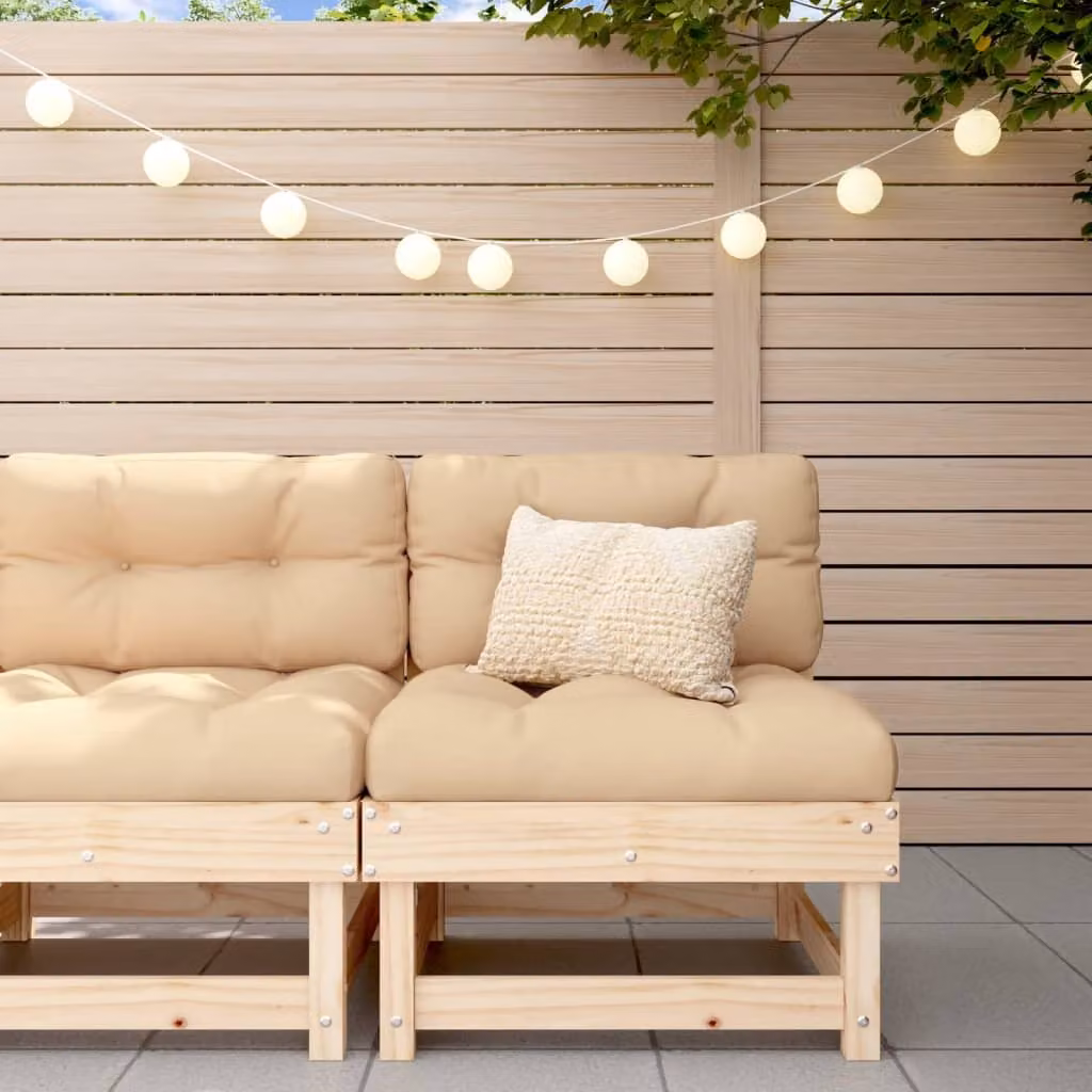 vidaXL Divano Centrale da Giardino in Legno di Pino con Cuscini Beige e Marrone L: 120 cm, P: 62 cm, H: 61 cm