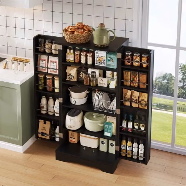 Mobile colonna da cucina 2 ante con luce LED a sensore e ripiano regolabile nero MDF 120 × 60 × 40 cm