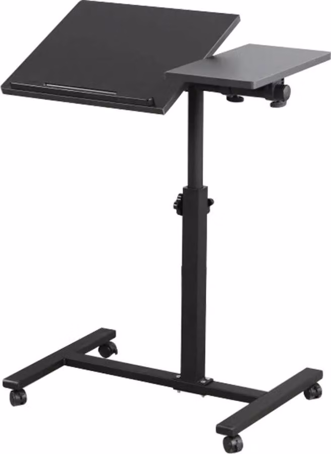 Tavolino laterale per laptop - Tavolo regolabile in altezza per laptop - Con rotelle - Pieghevole - Rettangolare - Adatto per letto e divano - 6 kg - Nero