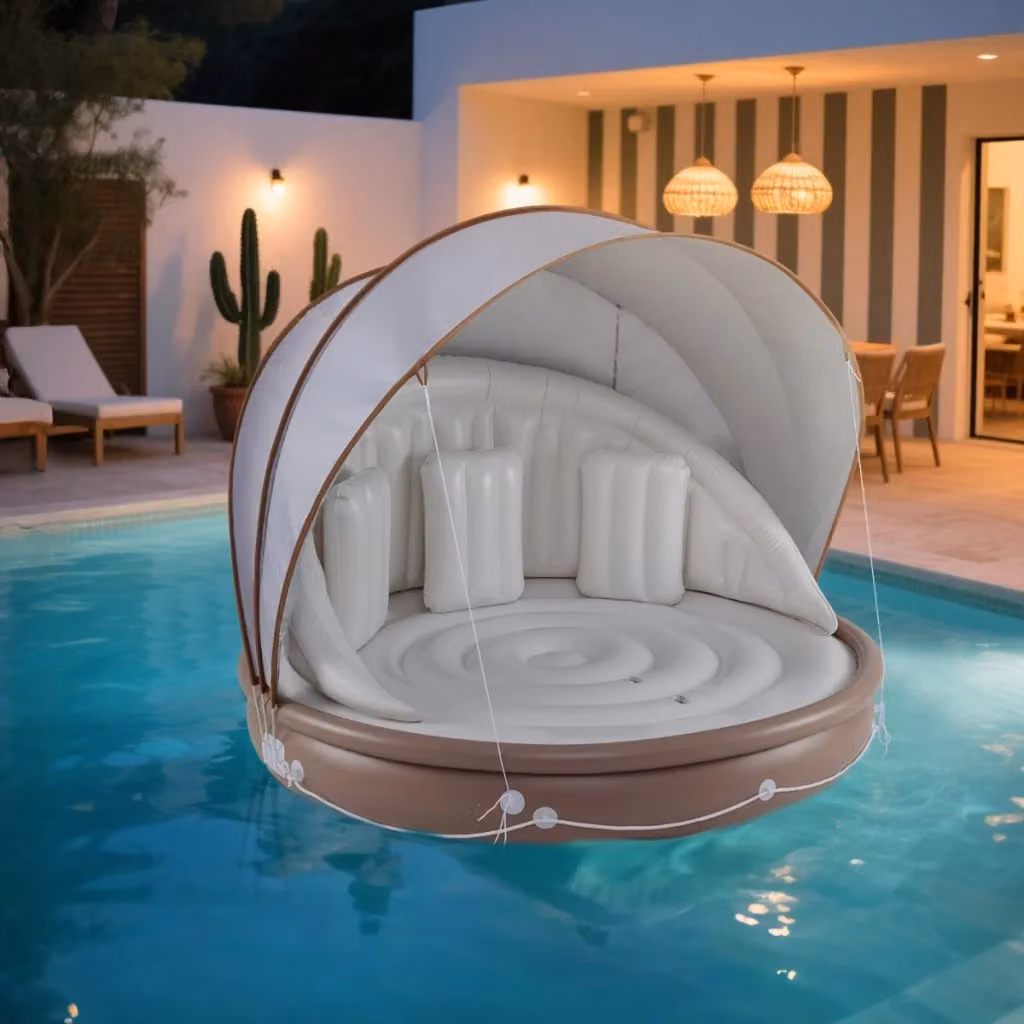 Isola gonfiabile con tetto retrattile e rimovibile DESIGN IN, lettino galleggiante da piscina multicolore, Lunghezza: 186 cm – 2