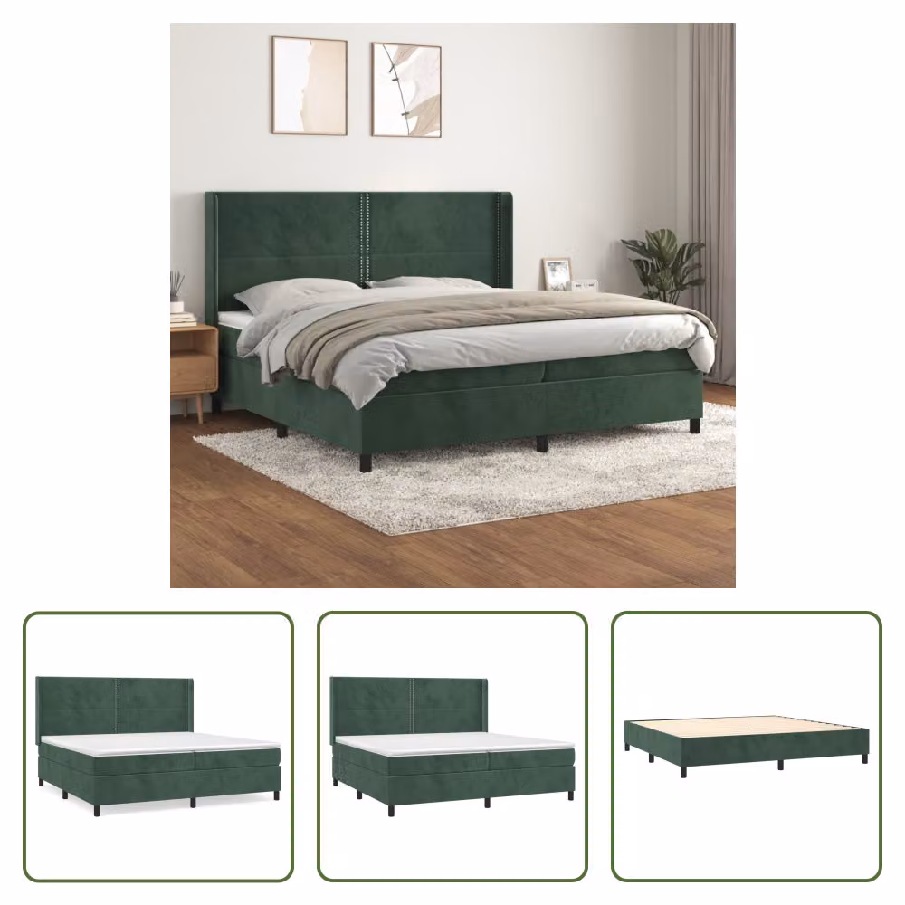 The Living Store Letto a molle con materasso verde scuro 200x200 cm in velluto