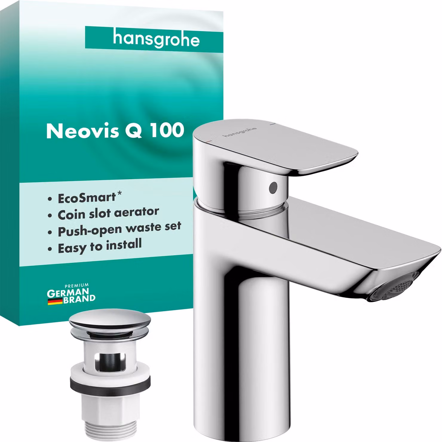 Miscelatore per lavabo Neovis Q, cromo, monoblocco, portata 5 l/min, altezza 96 mm