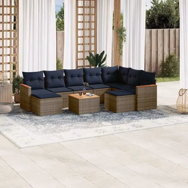 Set Divani da Giardino 10 pz con Cuscini Grigio in Polyrattan 3226551