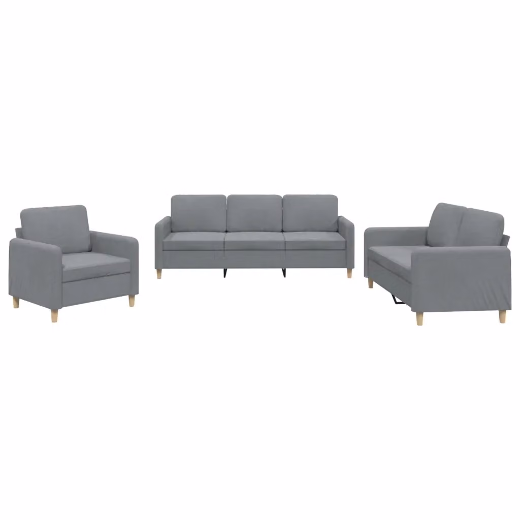 Set di divani 3 pezzi vidaXL in tessuto grigio con cuscini per soggiorno moderno – 2