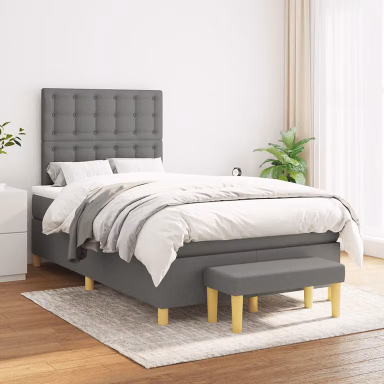 vidaXL Giroletto a Molle Ibrido con Materasso in Tessuto Grigio e Bianco L/P/H: 120 x 200 cm