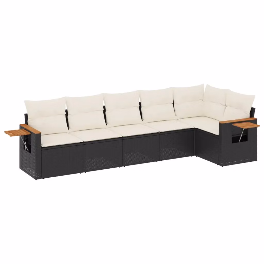 vidaXL Set Divano da Giardino a L 6 pz in Polyrattan Nero con Cuscini Imbottiti e Tavolino – 2