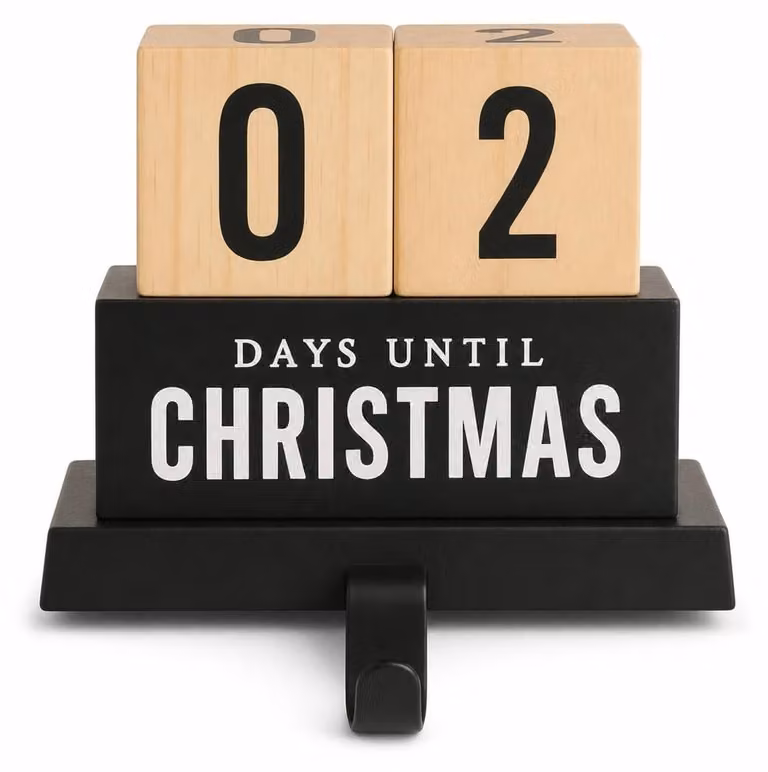 Calendario dell'Avvento a contggio, realizzato in legno e ferro, dimensioni 12,5x9,5x19,5 cm