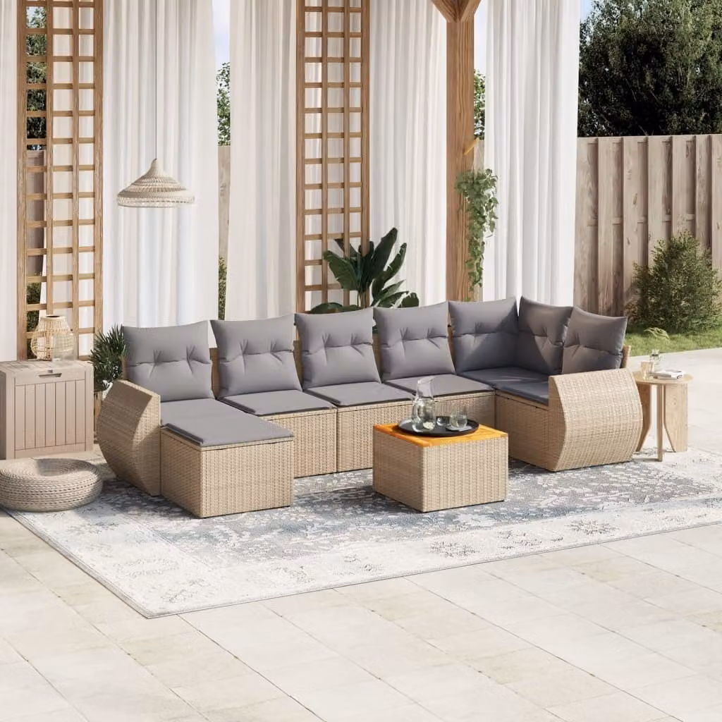 Maison Exclusive - Set Divano da Giardino 8 pz con Cuscini Beige in Polyrattan
