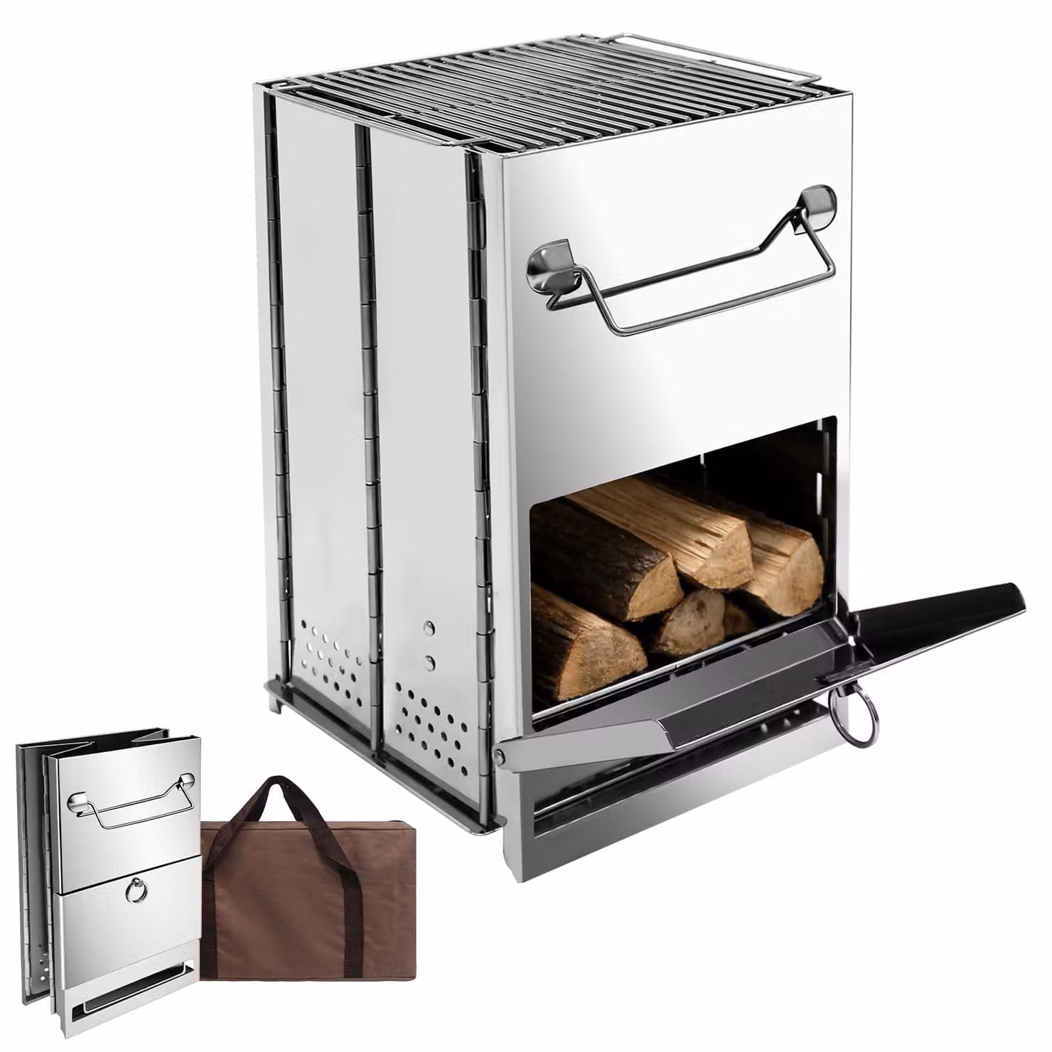 Omgoods - Griglia da campeggio e forno a legna - Portatile, con borsa per il trasporto