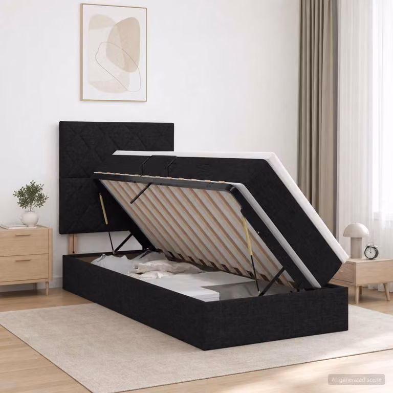 Letto con contenitore vidaXL Nero con illuminazione LED e porta USB, L/P/H: 100 x 200 x 140 cm