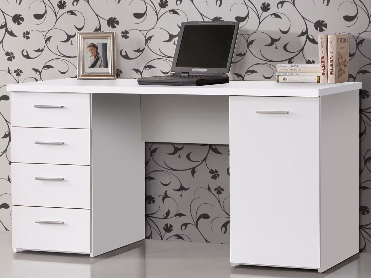 möbelando Scrivania Scrivania per ufficio Scrivania per computer Scrivania per computer portatile Mobili per ufficio Balu I Bianco opaco