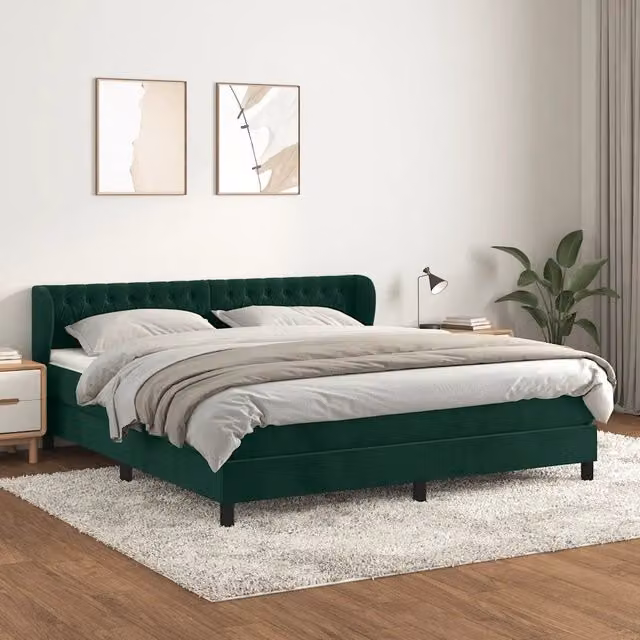 Letto Ibrido vidaXL con Giroletto a Molle e Materasso in Velluto Verde Scuro e Bianco L/P: 180 x 200 cm