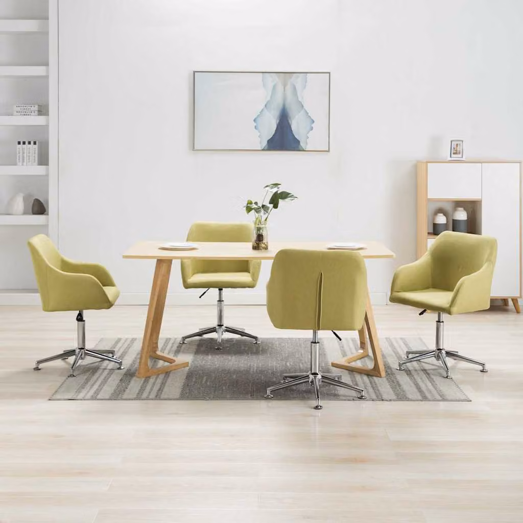 Set di 4 sedie da pranzo girevoli vidaXL in tessuto verde con braccioli e struttura in legno e metallo