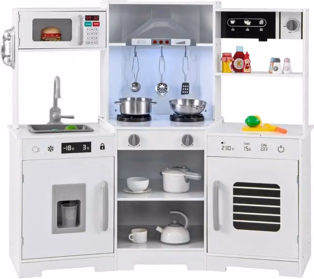 Cucina giocattolo per bambini con suoni e luci in legno MDF bianco L/P/H: 110 x 43 x 92 cm