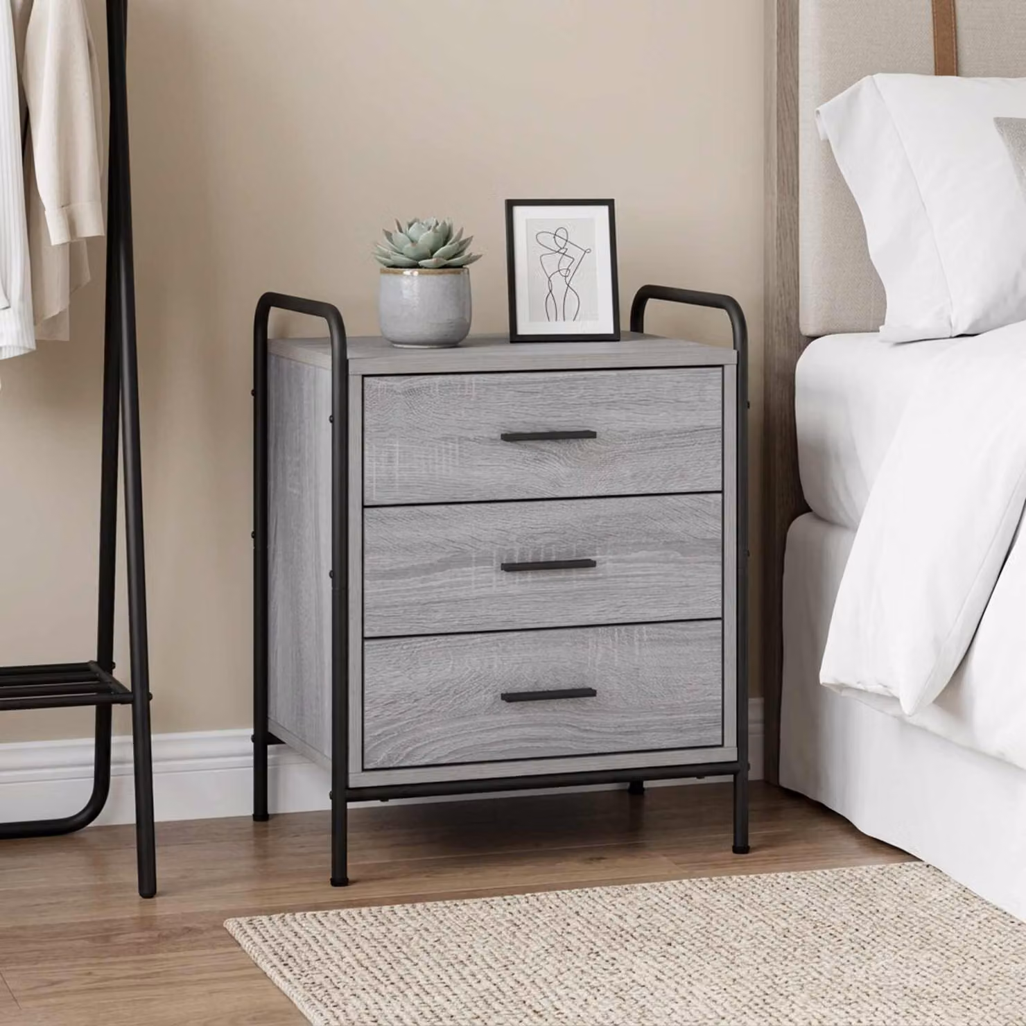 Armadio da notte vidaXL moderno in stile Sonoma grigio e nero, L 48 cm x P 36,5 cm x H 60 cm