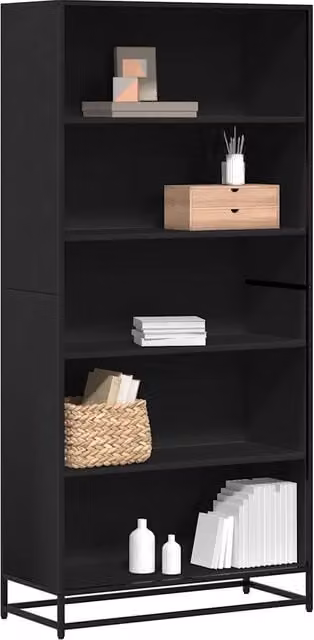 Libreria-Scaffale per Libri-Mobile di Stoccaggio Nera 80,5x35x170,5 cm in Truciolato