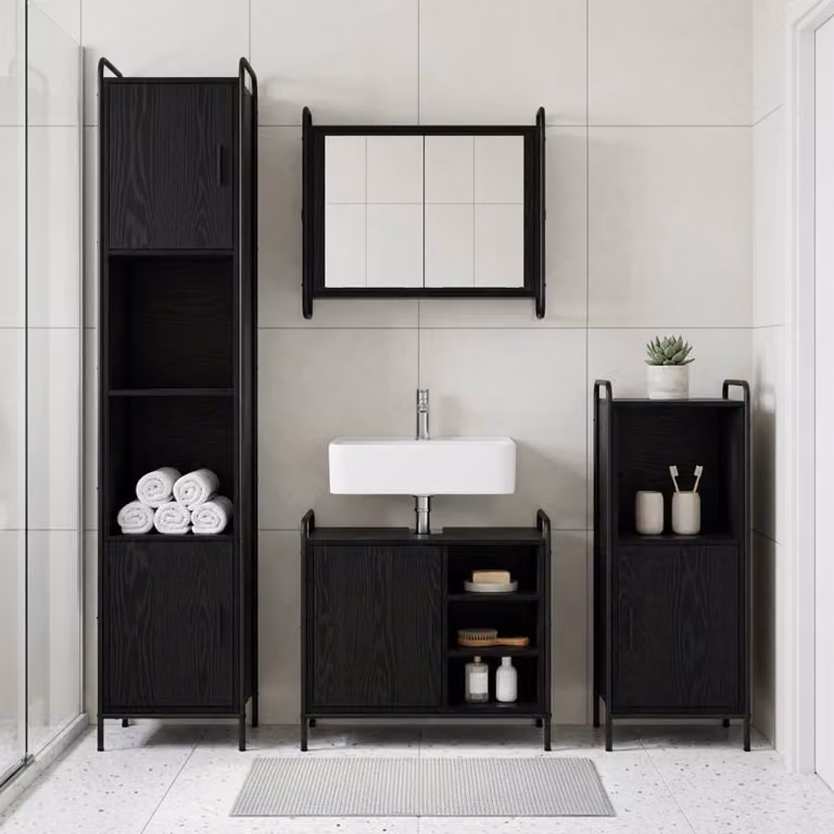 vidaXL Set di Armadi da Bagno 3 pz Rovere Nero 40 x 36 x 99,5 cm