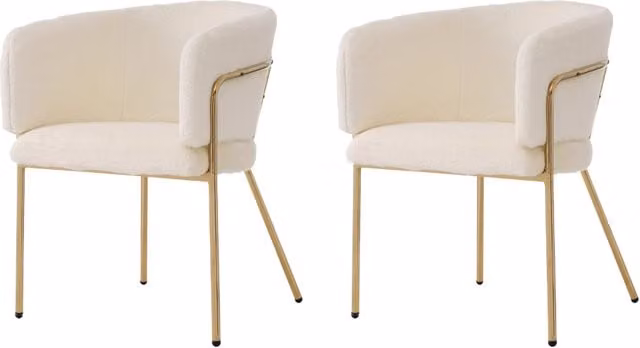 Set di 2 sedie da pranzo in pelliccia sintetica con gambe in metallo; bianco
